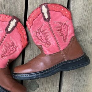 Rare DOUBLE H Boots Ropers Cowboy Leather Colorful Pink Red Brown